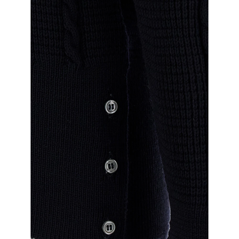 Thom Browne Blauwe Cable Knit Trui met RWB Streep Detail Blue Heren