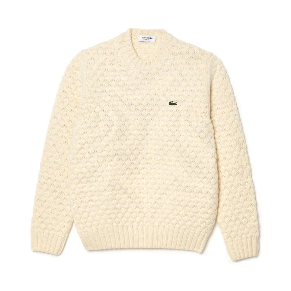 Lacoste Beige Sweater Klassiek Ontwerp Geborduurde Krokodil Beige Heren
