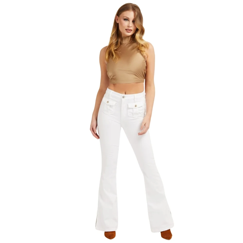 Guess Trendy Wide Leg Trousers White Dames