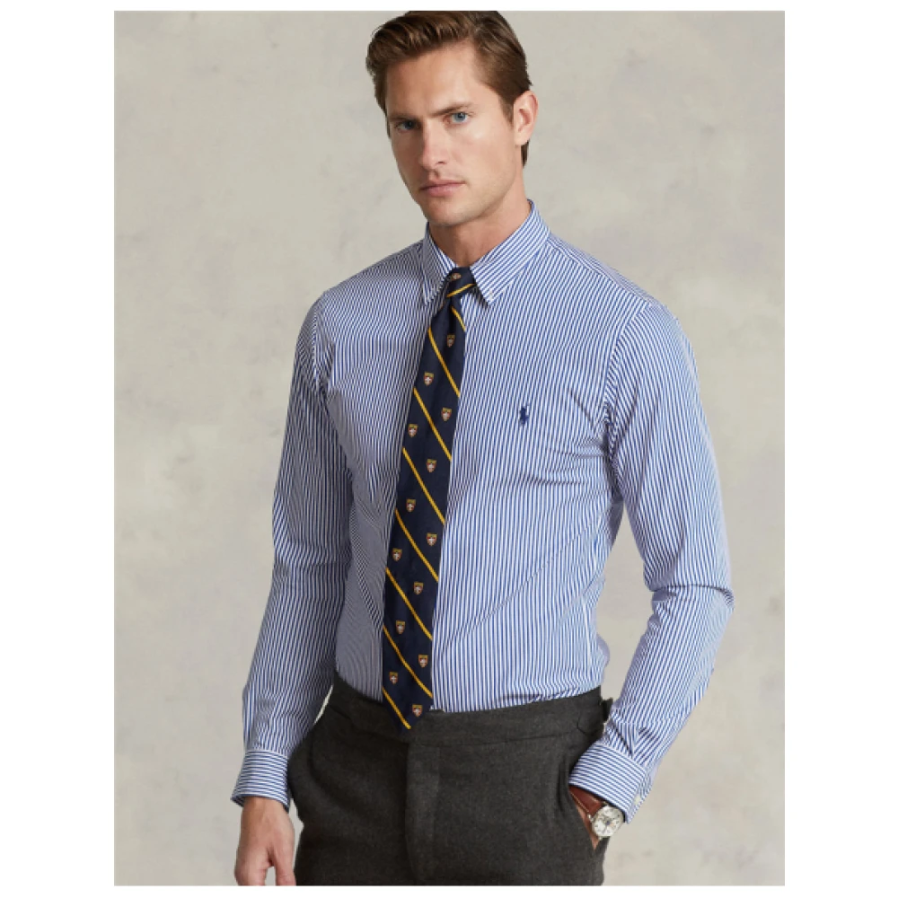 Polo Ralph Lauren Slim Gestreept Poplin Overhemd Blue Heren