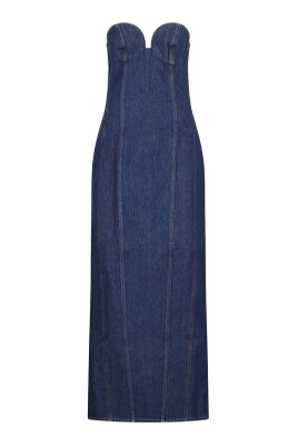 white christmas dresses GISELLE Denim Midi Women's Dress with Slit – Steve Madden main image 1