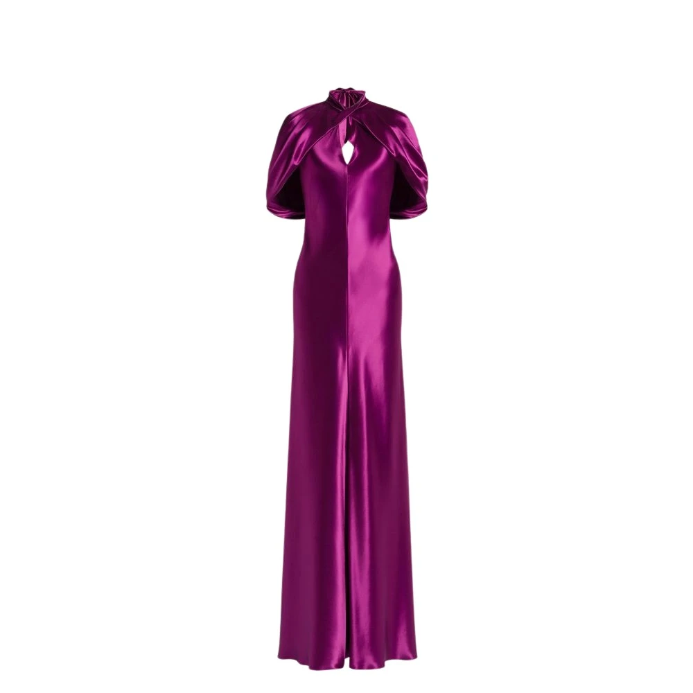 Alberta Ferretti Purple Gowns, Female, L, Satin Evening Dress With Cape Sleeves