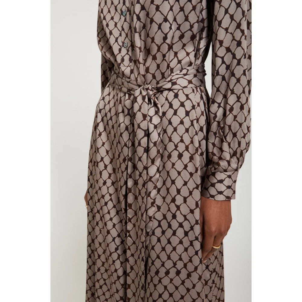 Ottod'Ame Elegante Geruit Patroon Midi Jurk Brown Dames