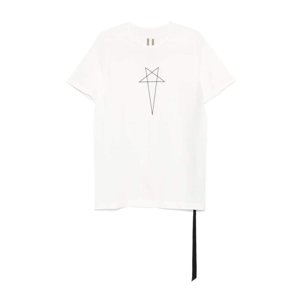 Rick Owens Zwart Logo Print Crew Neck T-shirt White Heren