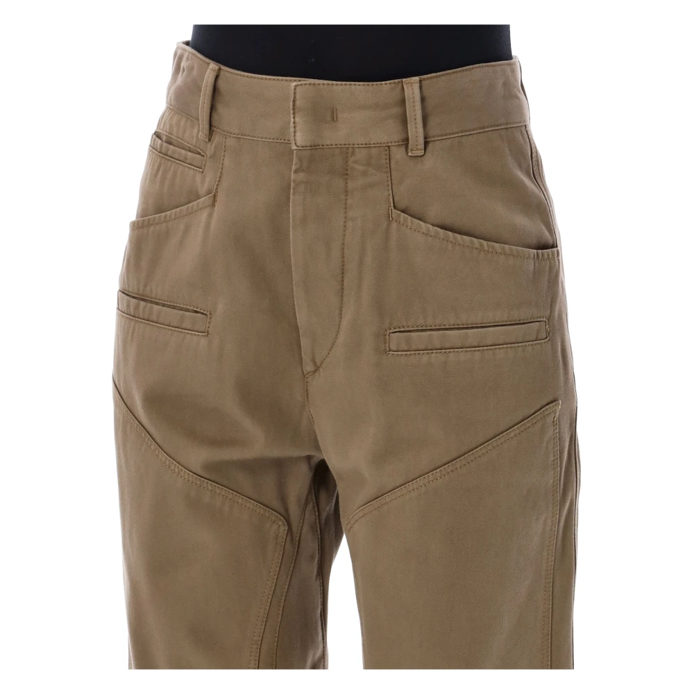 Isabel marant Bronze Groene Katoenen Hoge Taille Broek Brown Dames