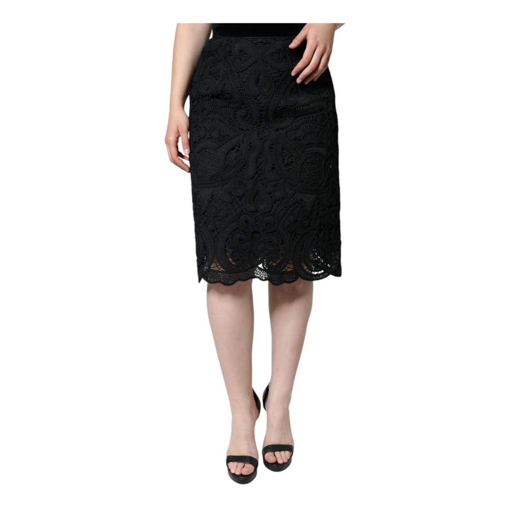 Dolce & Gabbana Zwarte Bloemenkant Potloodrok Black Dames