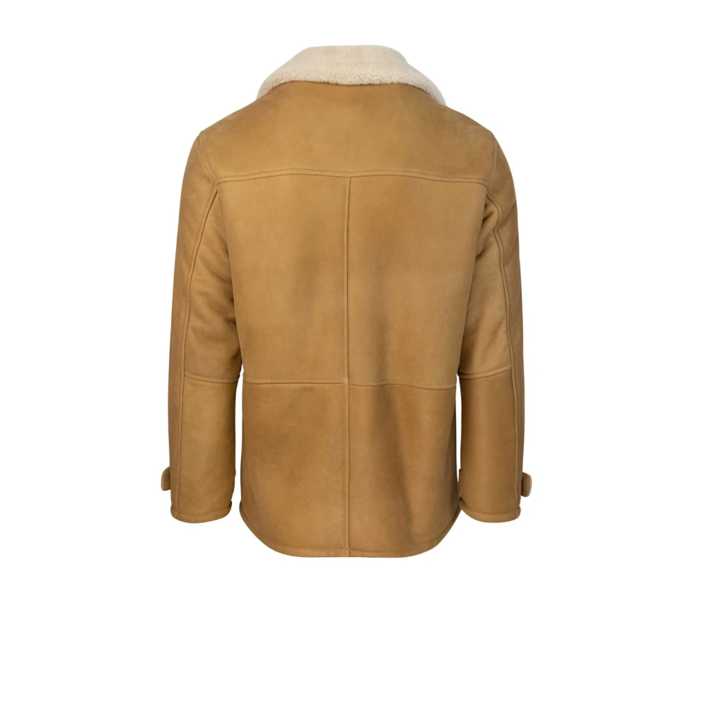 Dfour Sherpa Kraag Double-Breasted Suède Jas Brown Heren