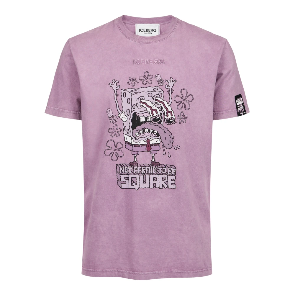 Iceberg Framboos Regular Fit Jersey T-shirt met SpongeBob Print Purple Heren
