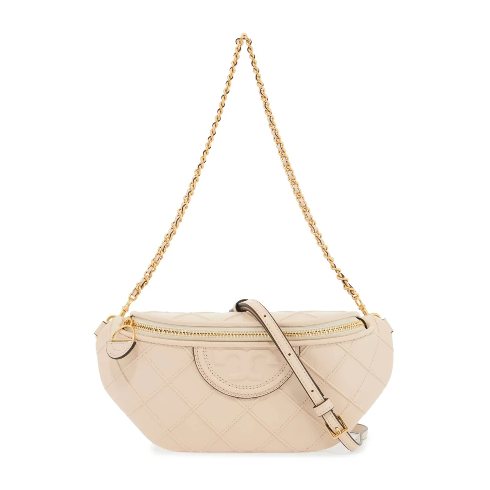 TORY BURCH Geplooide leren heuptas met logo Pink Dames