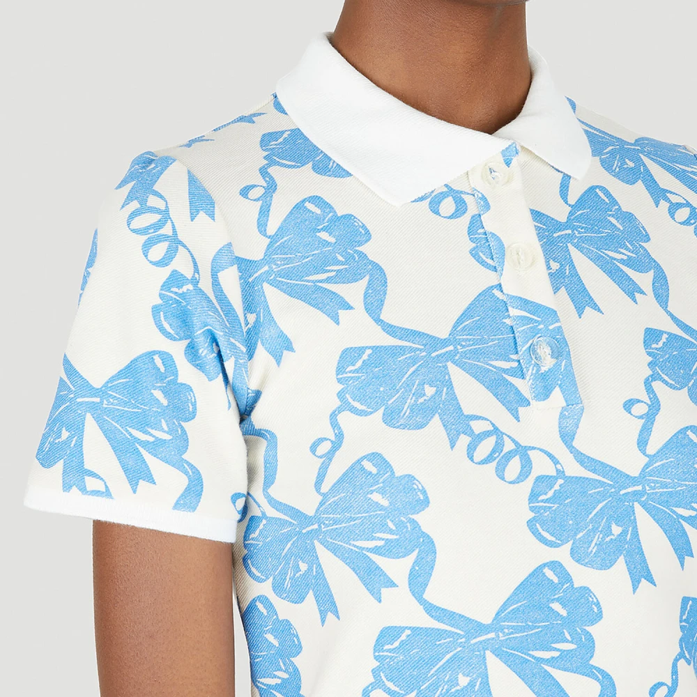 Maisie Wilen Ribbon Print Polo Shirt Blue Dames