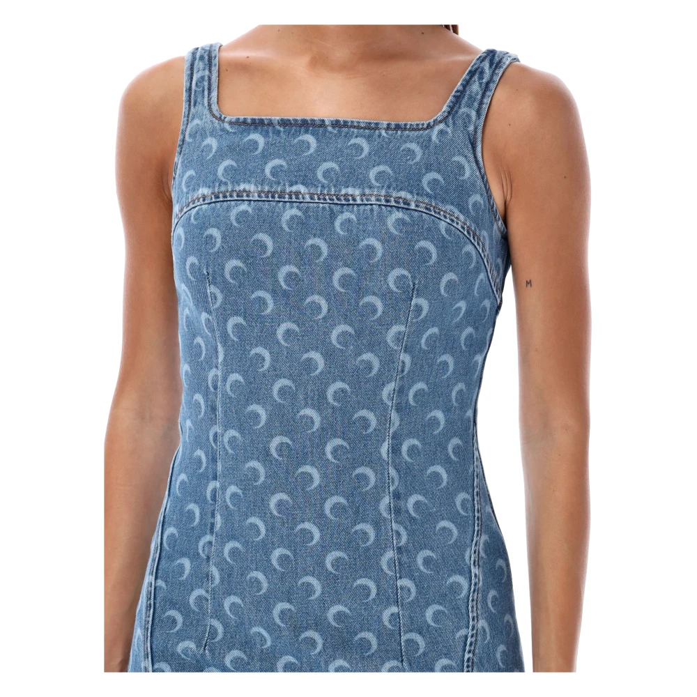 Marine Serre Maan Laser Denim Mini Jurk Blauw Blue Dames