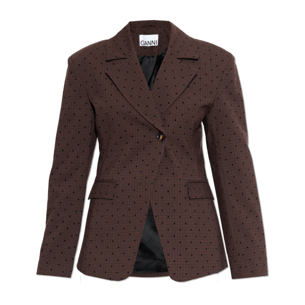 Ganni Women's Brown Flock Check Suiting Blazer