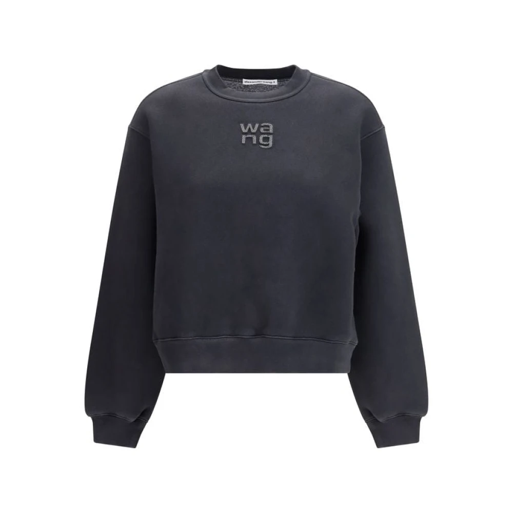 Alexander Wang Women's Black Sweatshirts, S, Crystal Hotfix Logo Sweatshirt