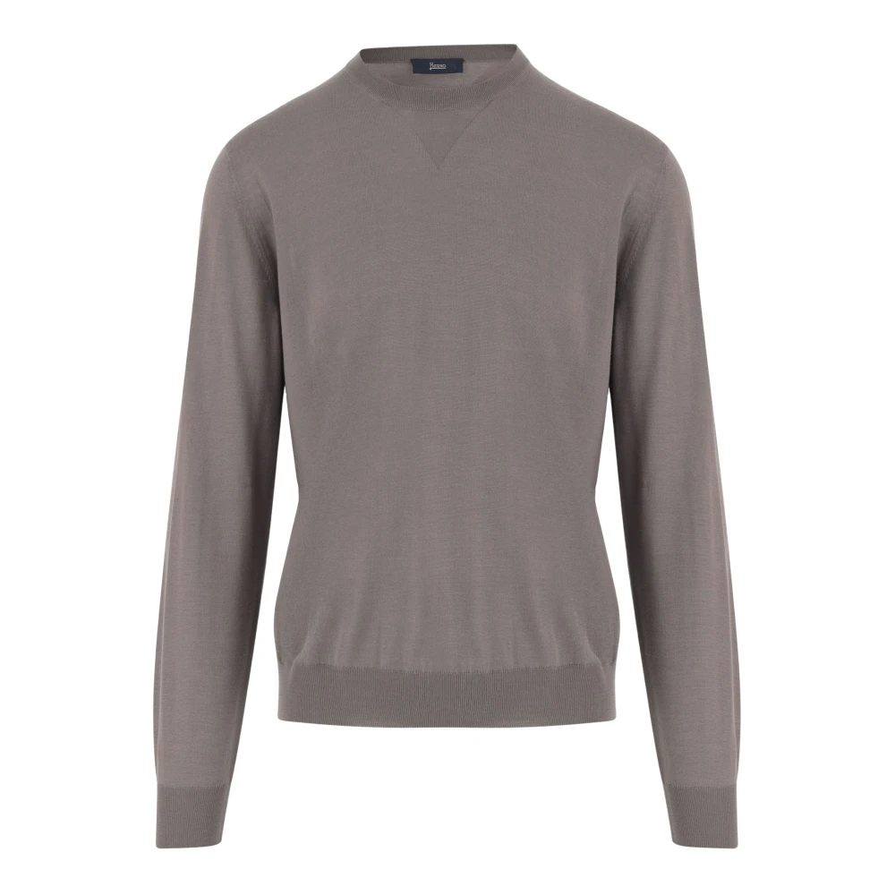 Herno Men's Beige Crew-Neck Ribbed Jumper