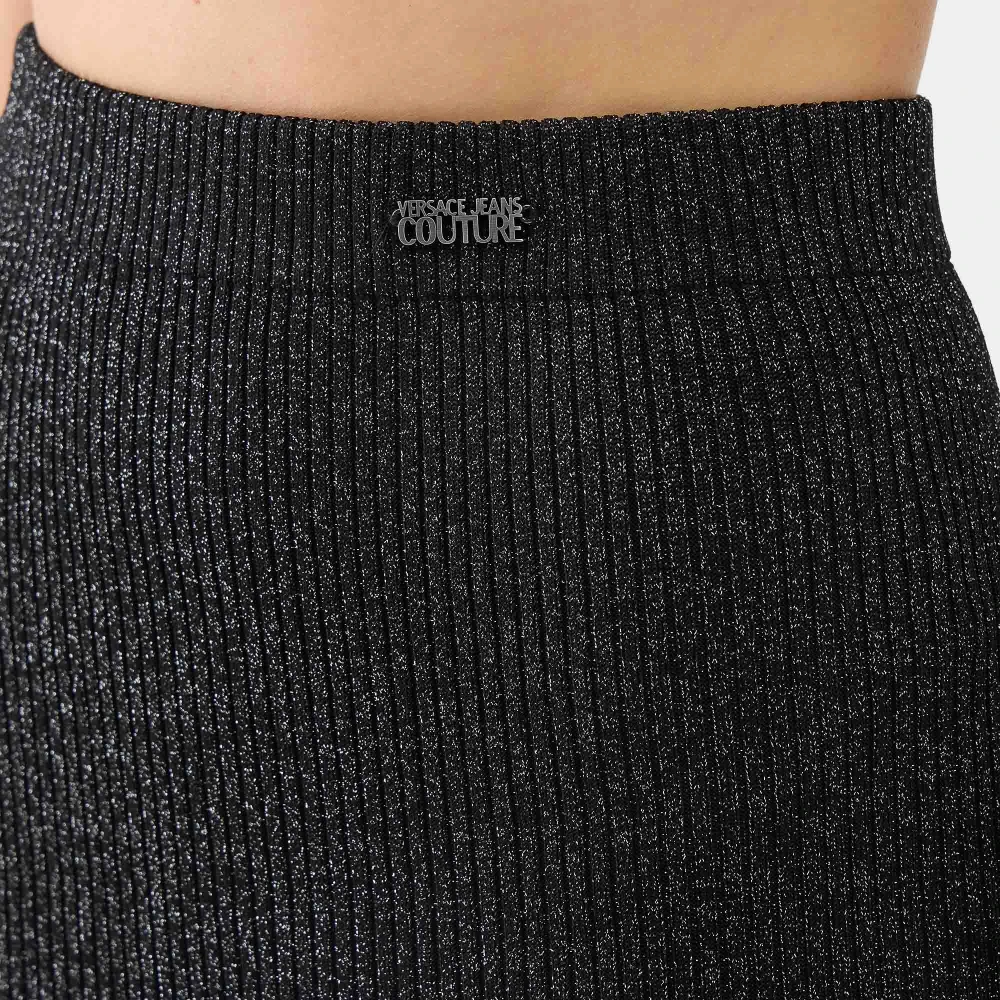 Versace Jeans Couture Lurex Midi Rok Zwart Flare Stijl Black Dames