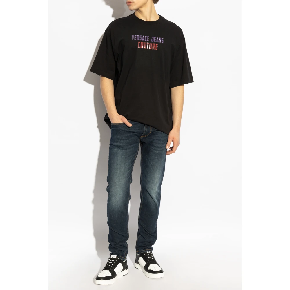 Versace Jeans Couture T-shirt met bedrukt logo Black Heren