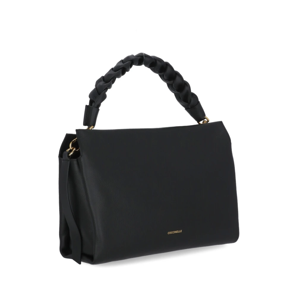 Coccinelle Zwarte Leren Schoudertas met Gouden Logo Black Dames