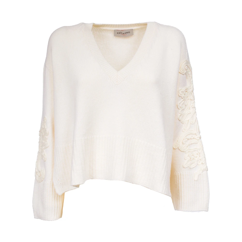 Ermanno Scervino Geborduurde Gebreide Top V-Hals Stijl White Dames