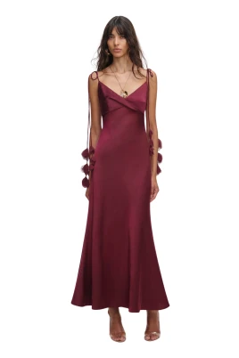 Satin Flower Midi Dress