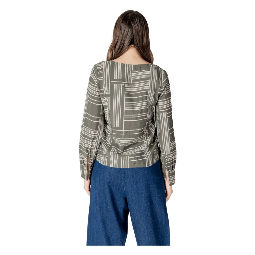 Jacqueline de Yong Groene V-hals Blouse met Lange Mouwen Green Dames