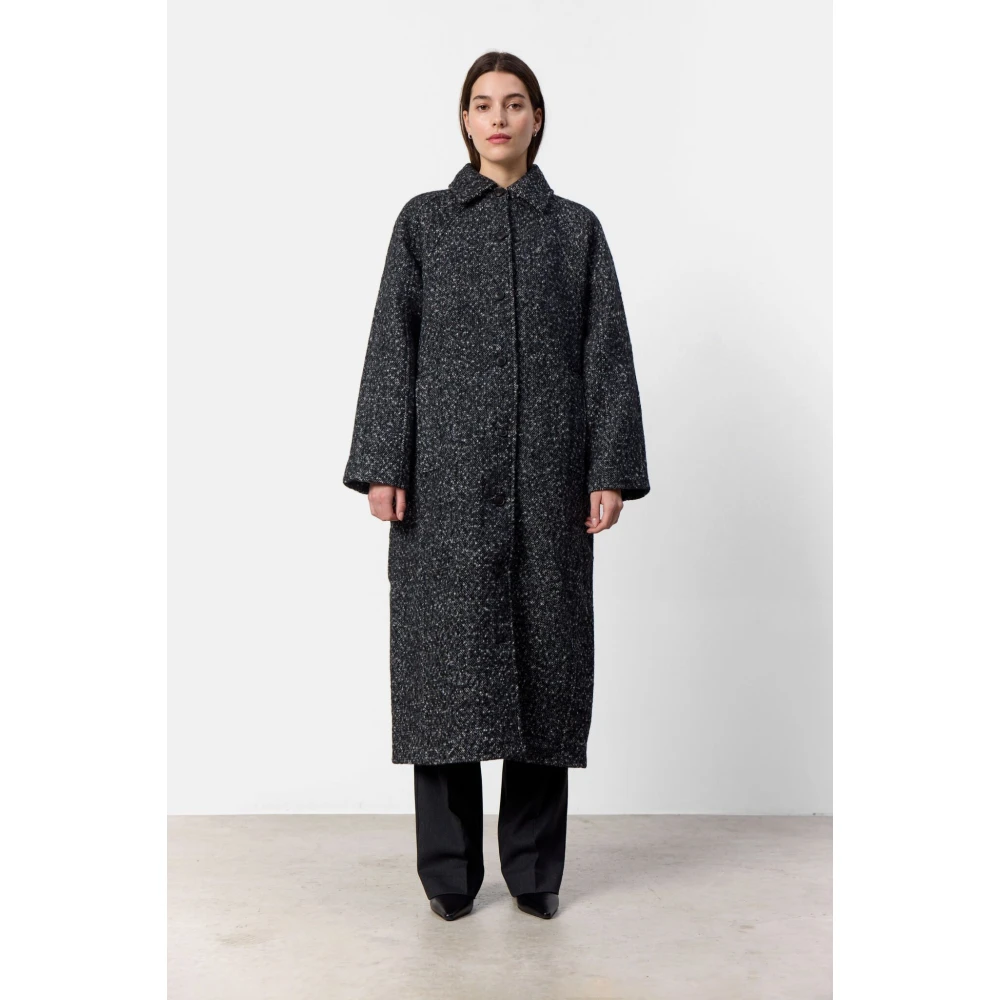 Levete Room Zwart Combi Wollen Jas Black Dames
