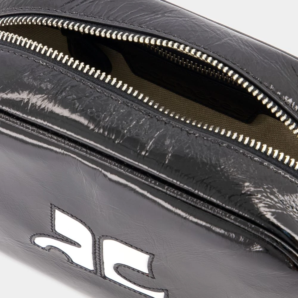 Courrèges Zwarte Leren Camera Schoudertas Black Dames