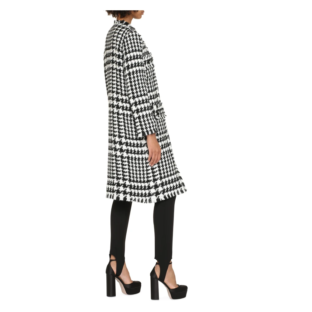 Dolce & Gabbana Houndstooth Coat met Logo Detail Multicolor Dames