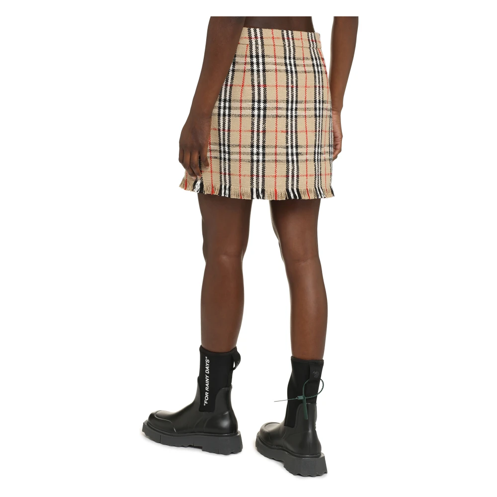 Burberry Geruite Bouclé Wollen Rok Beige Dames