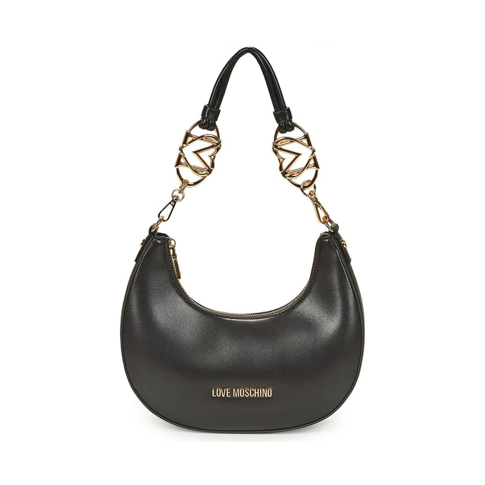 Love Moschino Vrouw Zwart Tassen Dames, One Size, Leer, Ronde Hobo Schoudertas