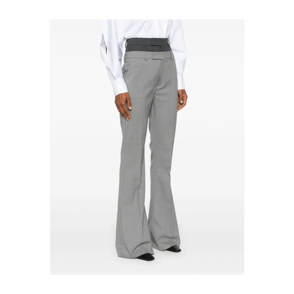 SPORTMAX Flared Leg Wool Trousers in Grey Gray Dames