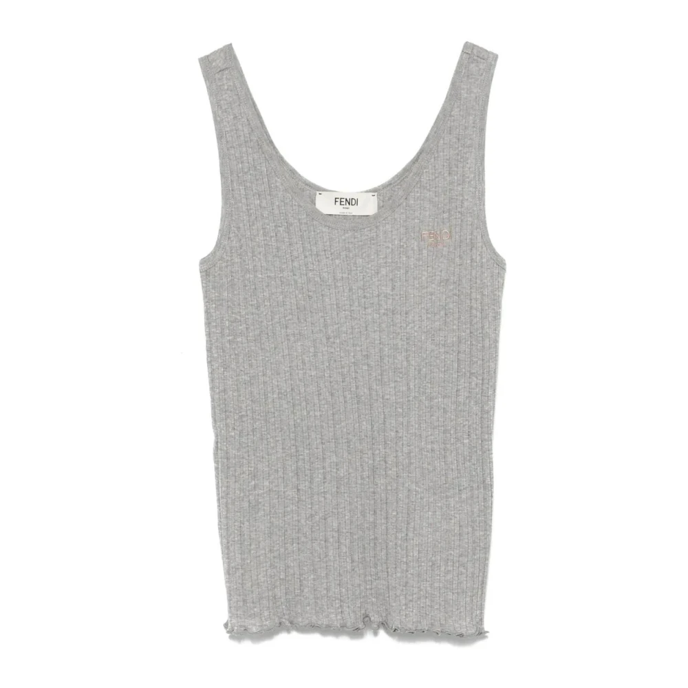 Fendi Kvinno Grå Toppar Dam, M, Ribbad Tank Top Med Logotypdetalj