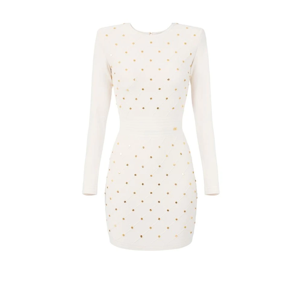 Elisabetta Franchi Women's Beige Mini Dress In Knit Fabric With Jewel Details