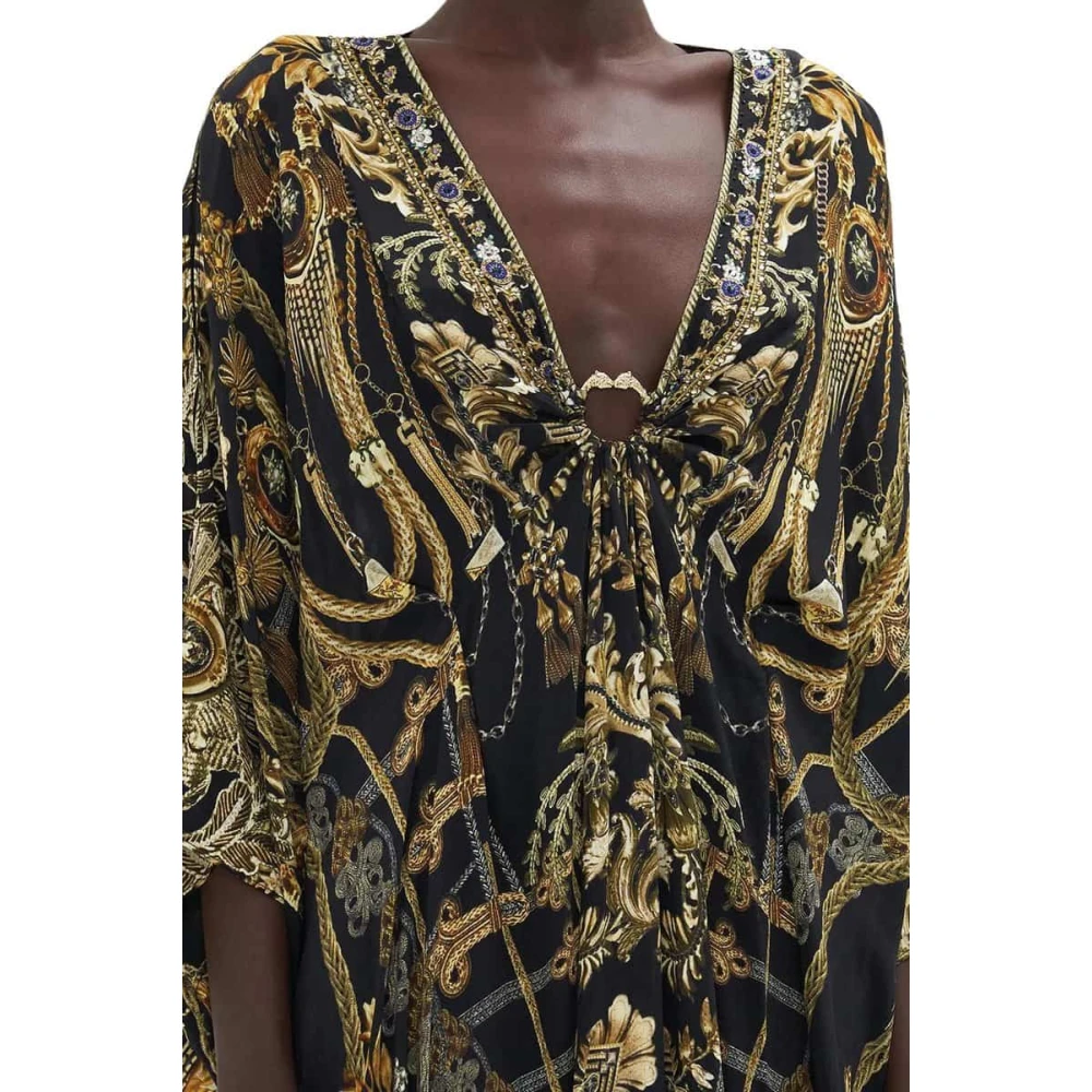 Camilla Gouden Swirls Zijden Kaftan Nacht Multicolor Dames