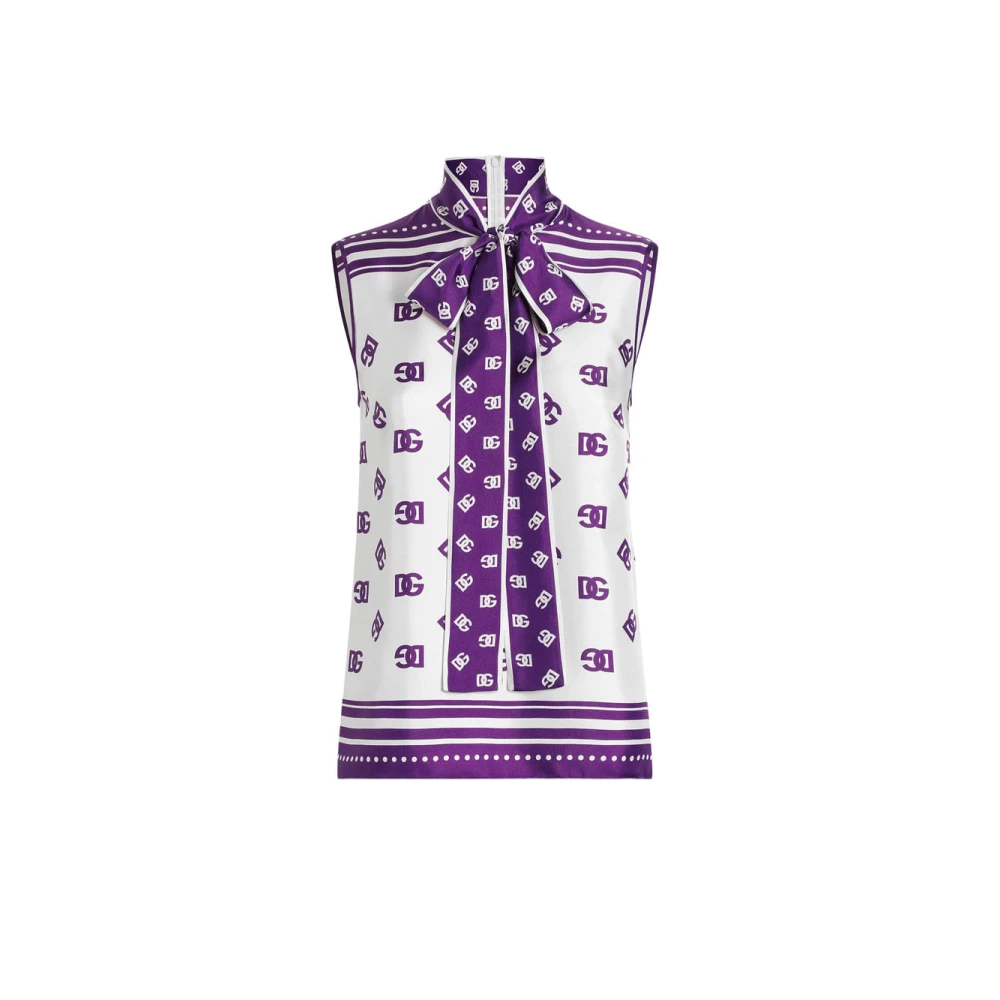 Dolce & Gabbana Women's Purple Blouses, S, Logo Silk Twill Top