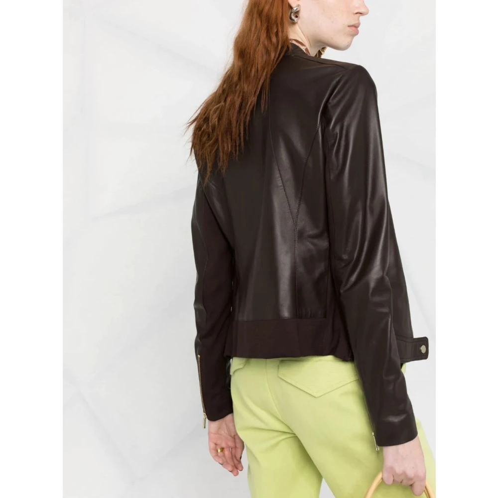 Arma Bandkraag Leren Jas Brown Dames