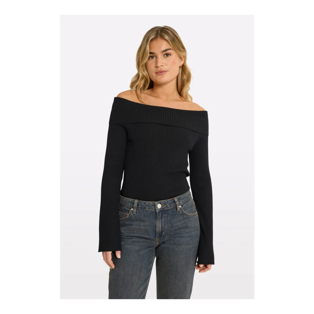 Envii Off-Shoulders Gebreide Top Zwart Black Dames