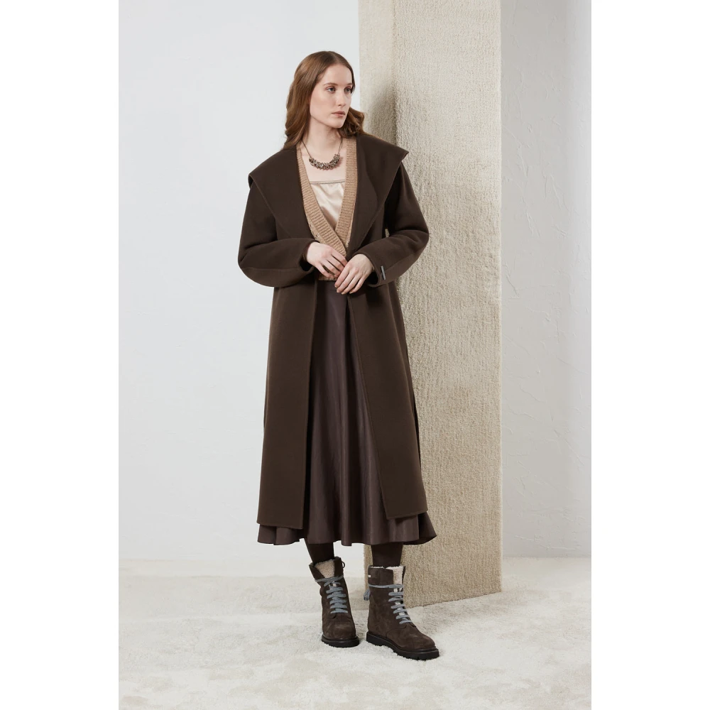 PESERICO Zachte viscose blend rok met riem Brown Dames
