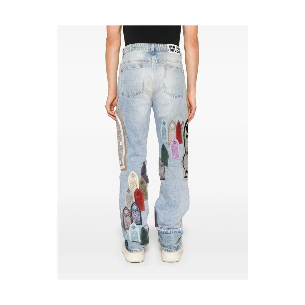 Who Decides War Versleten denim jeans met patchwork-details Blue Heren