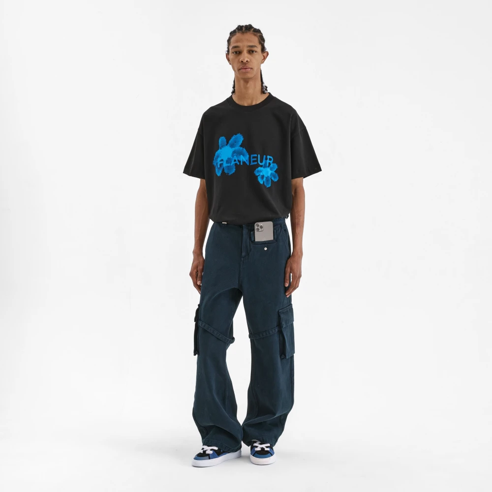 Flâneur Waterverf Bloemen T-Shirt Zwart Black Heren