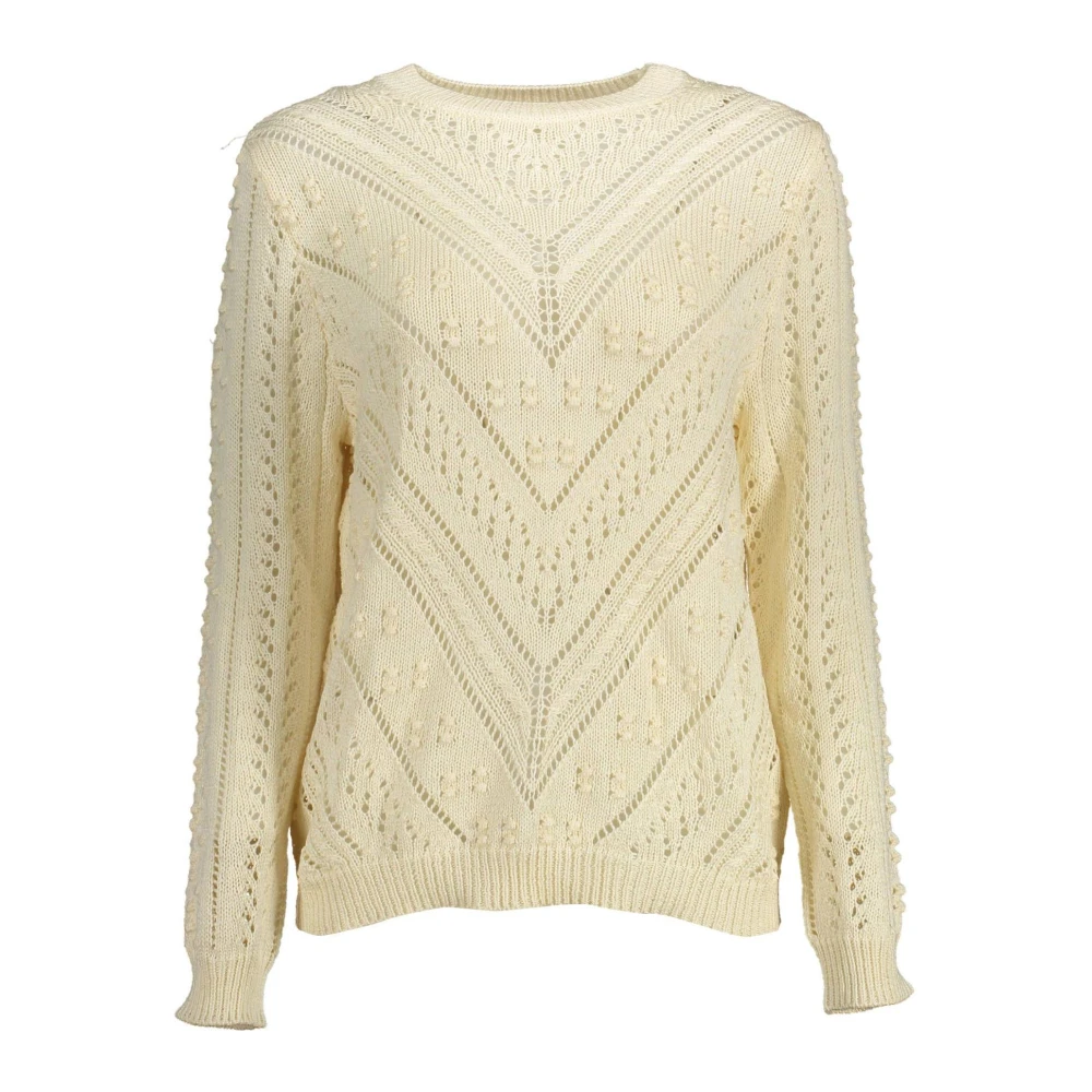 Kocca Women's Beige Round-Neck Knitwear, S, Logo Embroidered Crew-Neck Shirt
