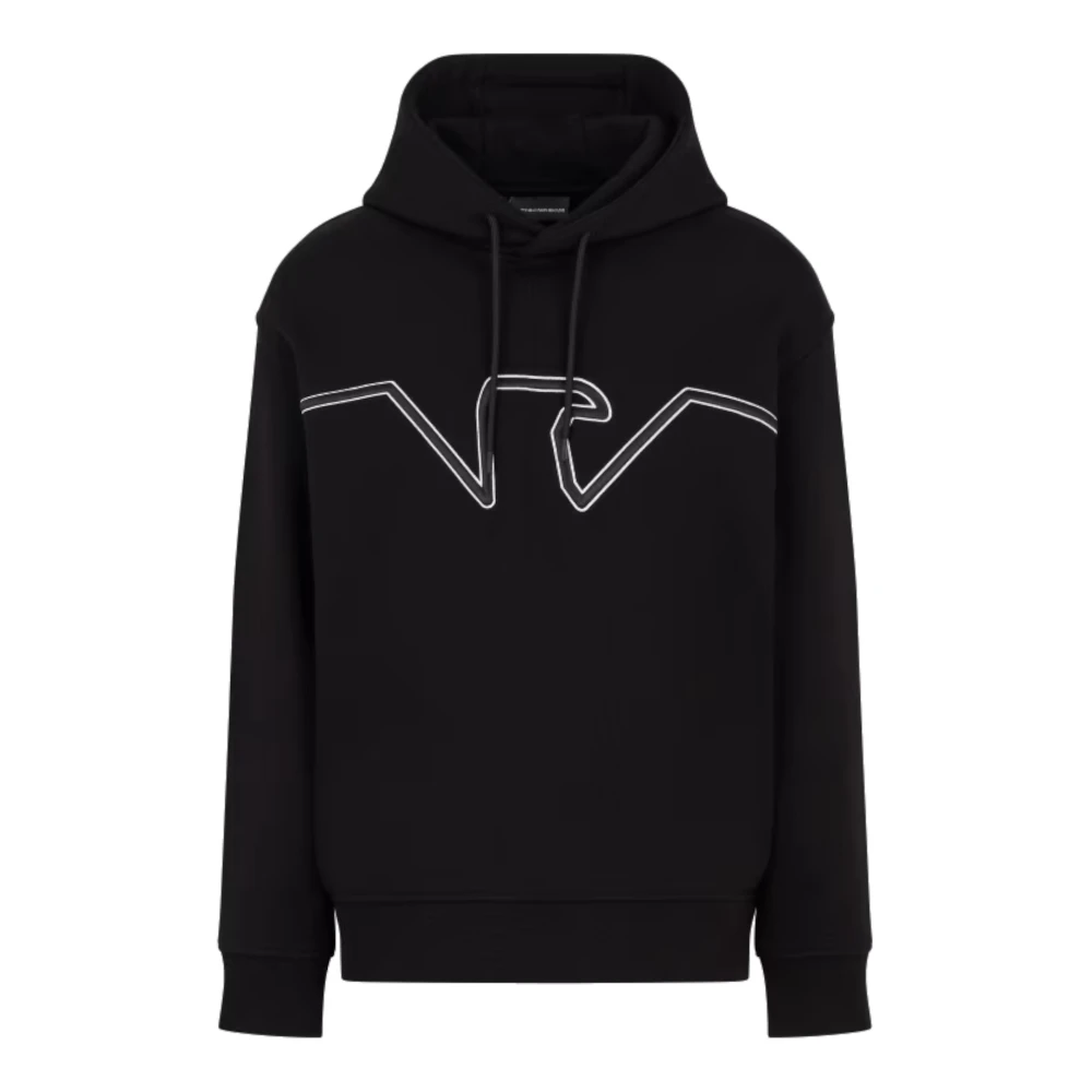 Emporio Armani Zwarte Jersey Hoodie met Ingelegd Adelaar Logo Black Heren