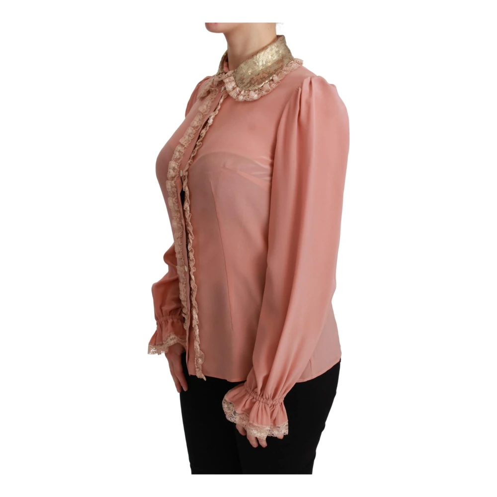 Dolce & Gabbana Paillet Kant Blouse Shirt Pink Dames