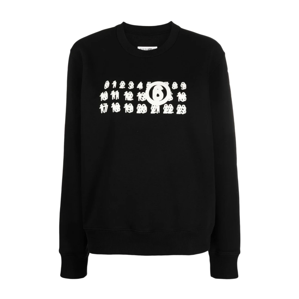 MM6 Maison Margiela Zwart Logo-Print Crew-Neck Sweatshirt Black Dames