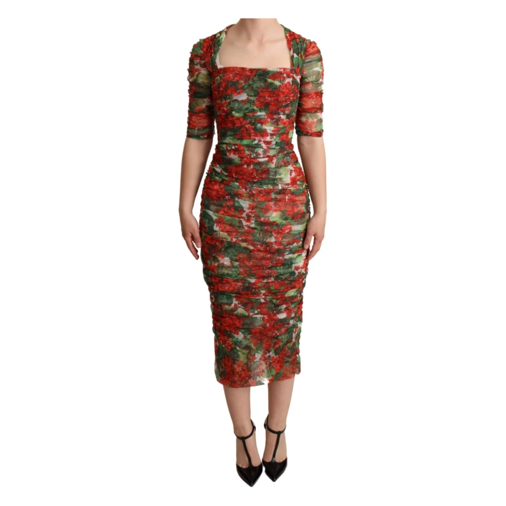 Dolce & Gabbana Women's Red Floral Print Sheath Midi Dress