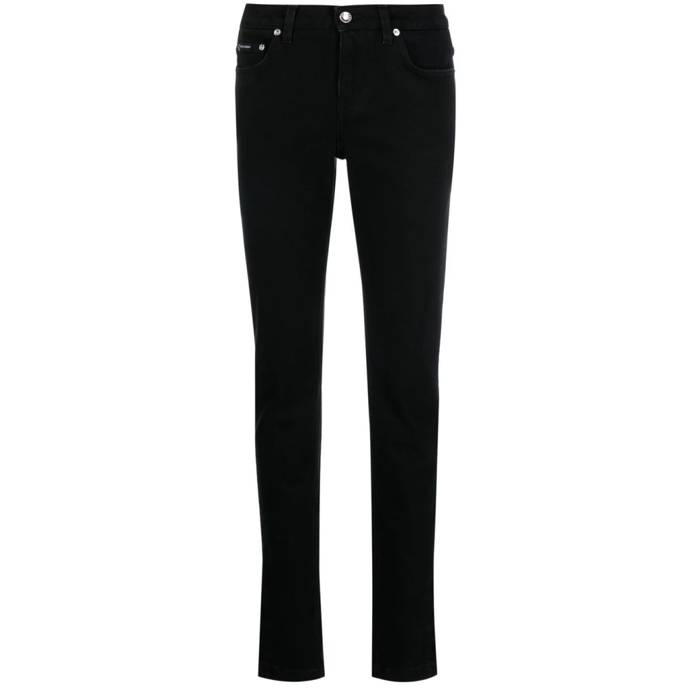 Dolce & Gabbana Rak Jeans Uppgradering, Logo Patch, 99% Bomull, 1% Elastan Black, Dam