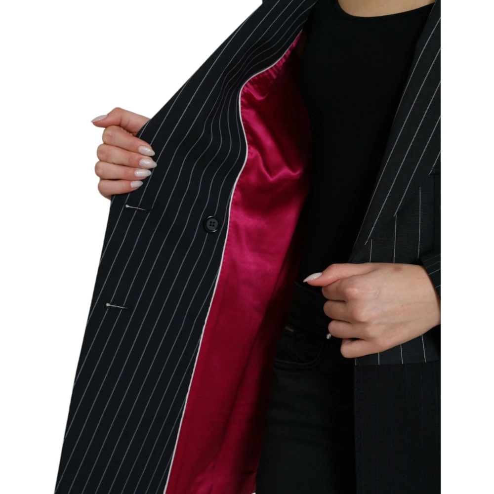 Dolce & Gabbana Elegante Gestreepte Wollen Blazer Black Dames