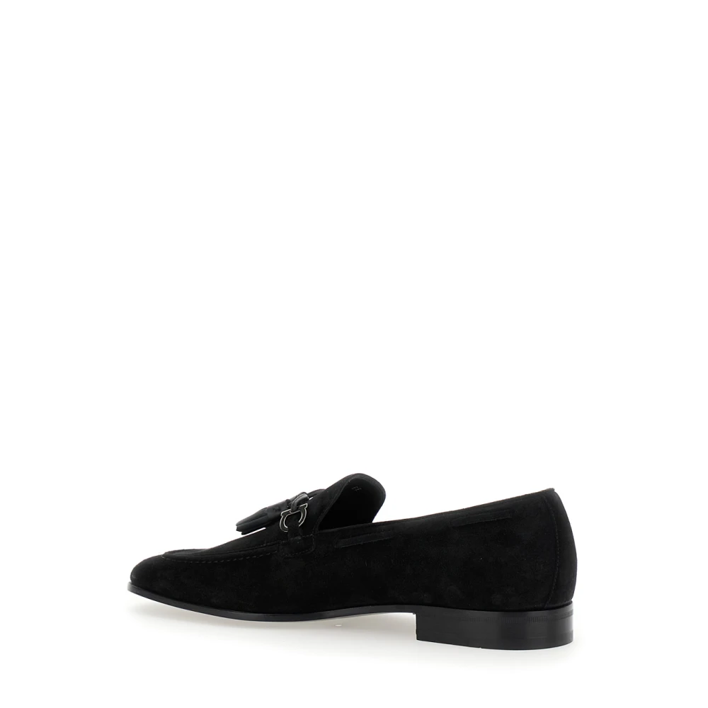 Salvatore Ferragamo Zwarte Suède Loafers met Gancini Detail Black Heren