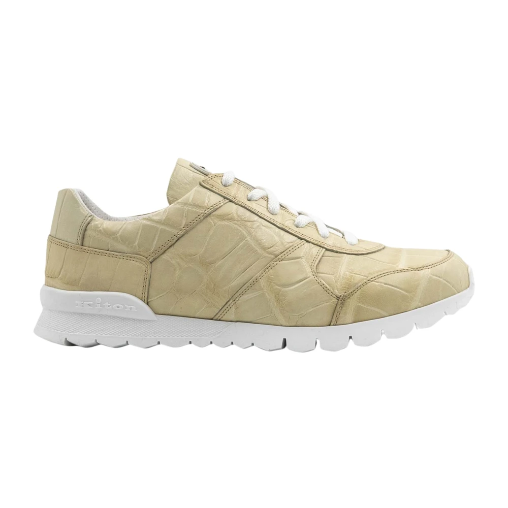 Kiton Ivory Leather Crocodile Sneakers Heren Schoenen Beige