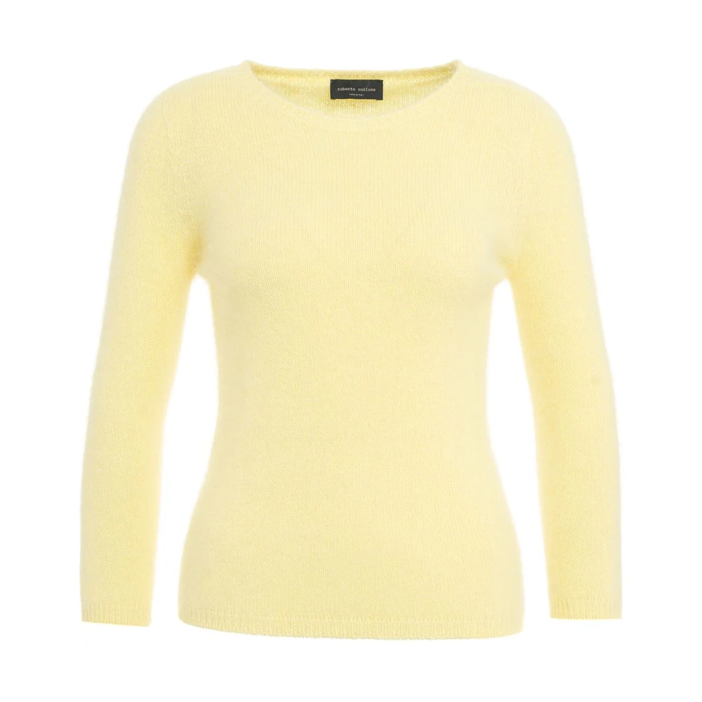 Roberto Collina Italiensk Stickad Angora Crew Neck Tröja Yellow, Dam