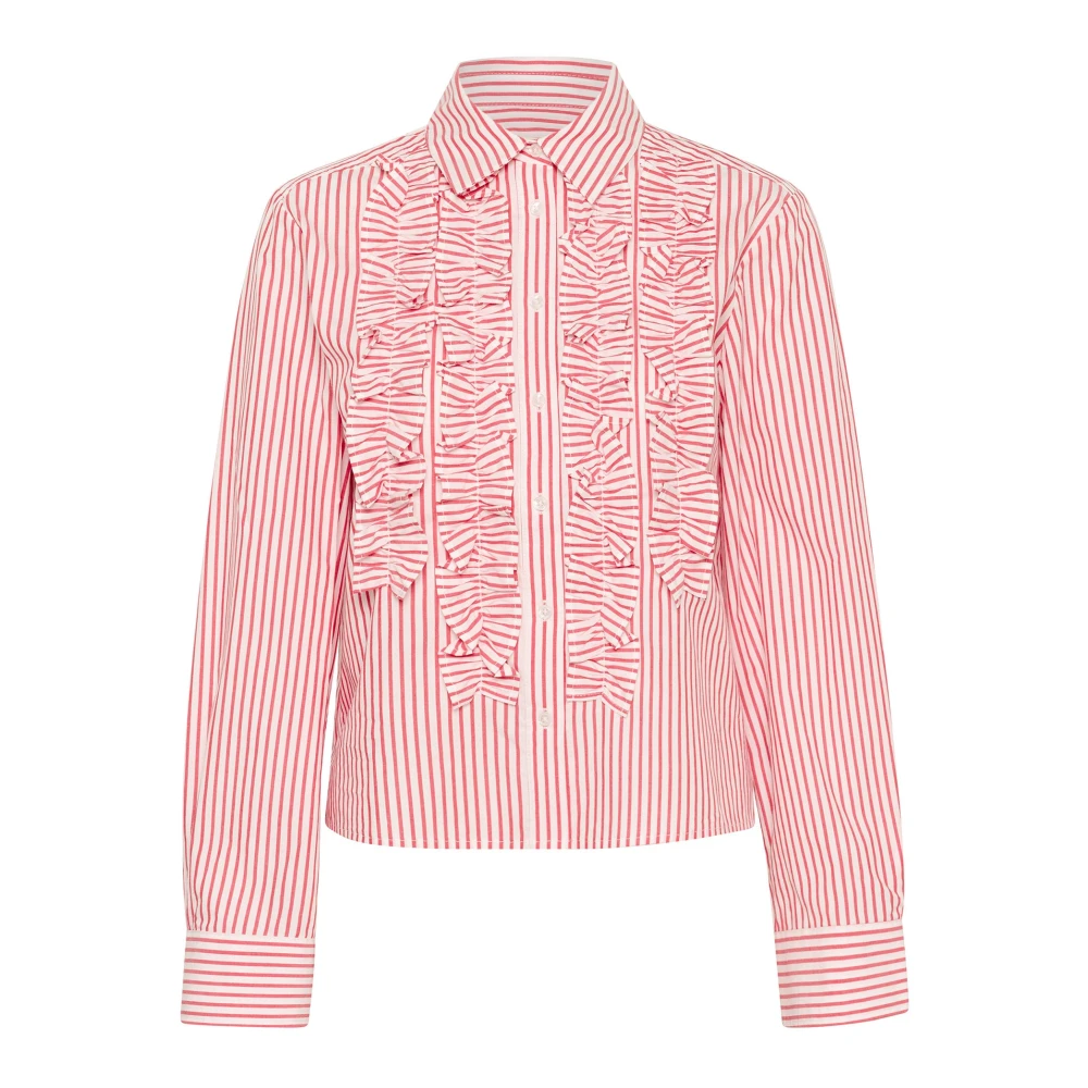 Part Two Women's Multicolor Red Stripe Blouse With Ruffles - Shirts - 2XL - Blouses & Shirts